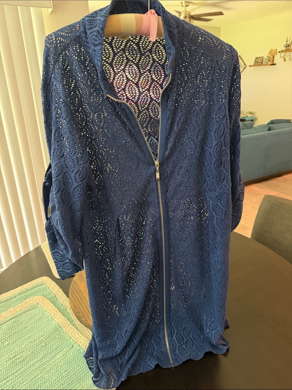 Simply Noelle Navy Lace Zip-Front Swim Cover-Up